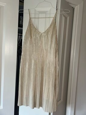 one clothing Metallic Gold Pleated Mini Slip Dress